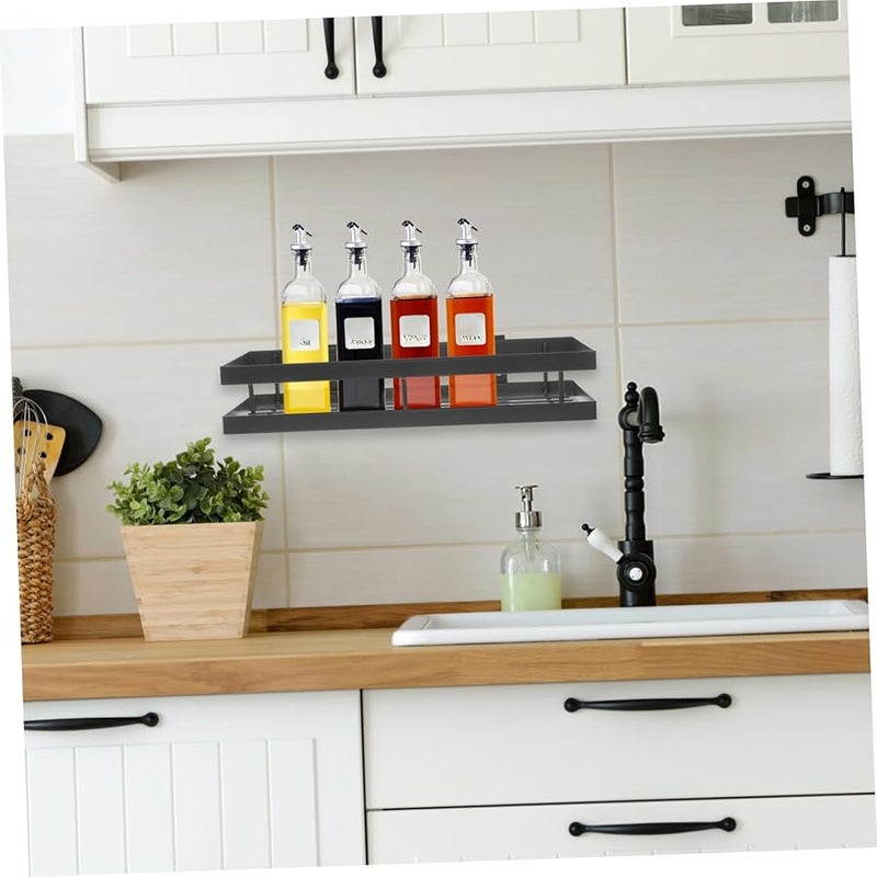 Gun Grey Metal Wall Mount Spice Rack Self Adhesive Floating Shelf Organizer - Image 5